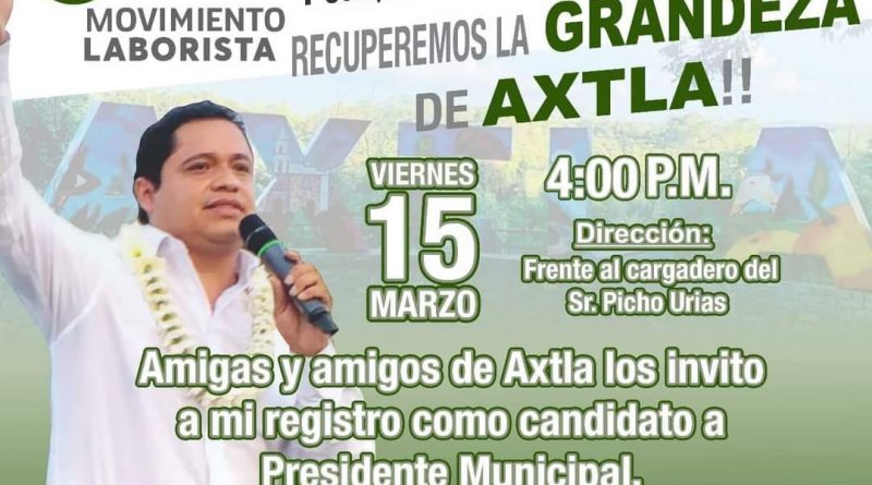 Se registrará Jovanny Ramón como candidato a la Presidencia Municipal en Axtla…